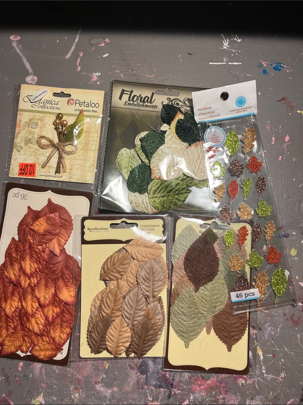 Autumn Leaf & Floral Craft Embellishment Lot - Martha Stewart, Recollections & P